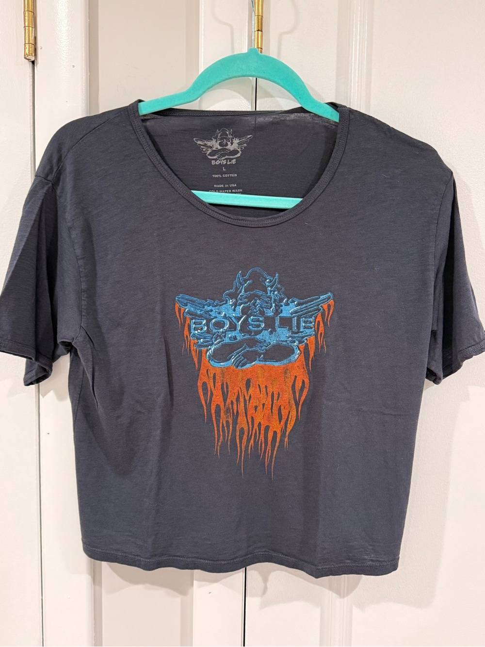 Boys Lie Black Tee with Teal Neck Trim